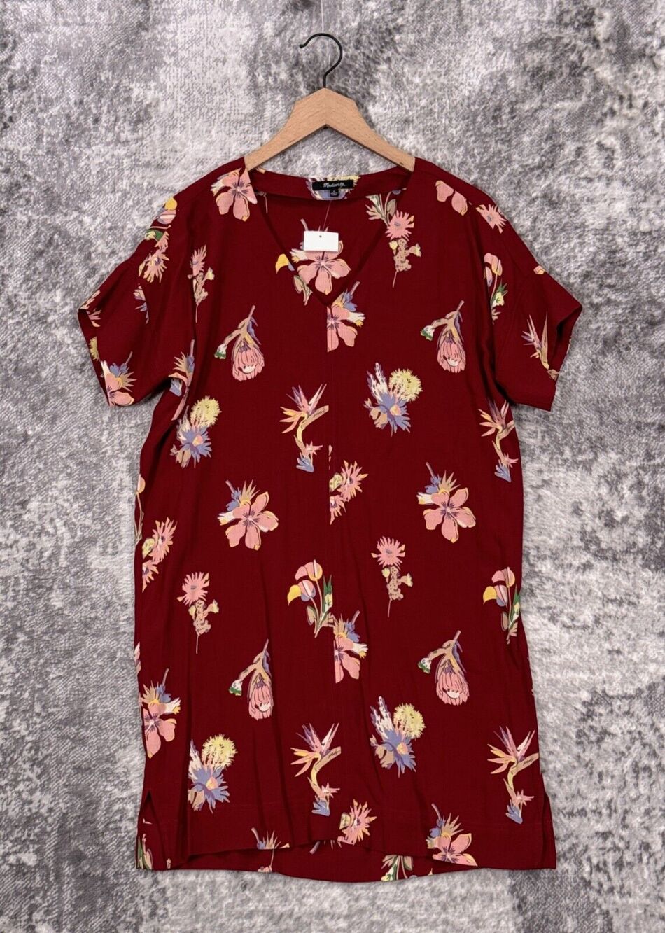 New Madewell Dress 4 Womens Novel Short Sleeve Red Bird Of Paradise Shift Mini